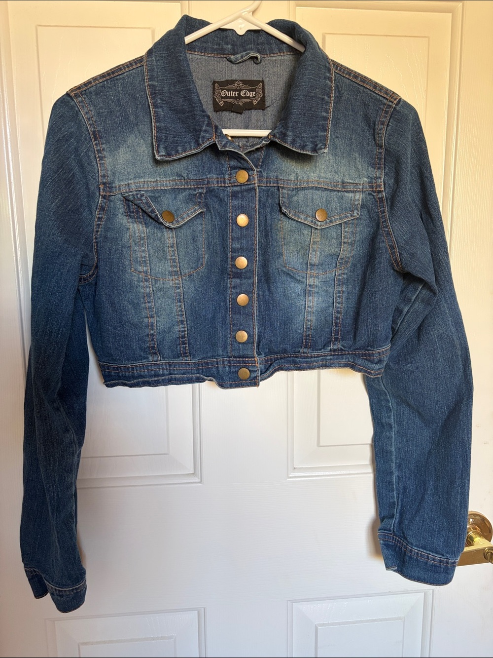 Outer Edge Women's Medium Blue Cropped Denim Jacket